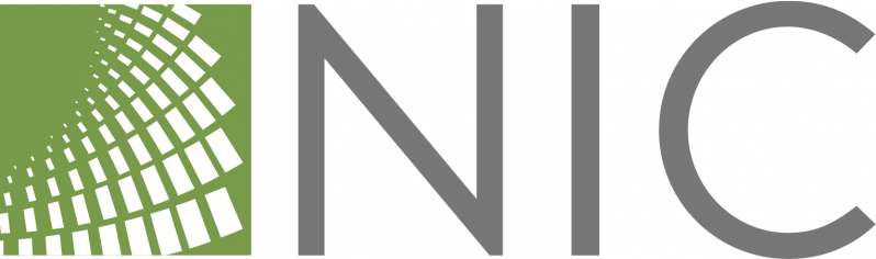 Green square with a white globe-like lattice beside large gray letters “NIC.”
